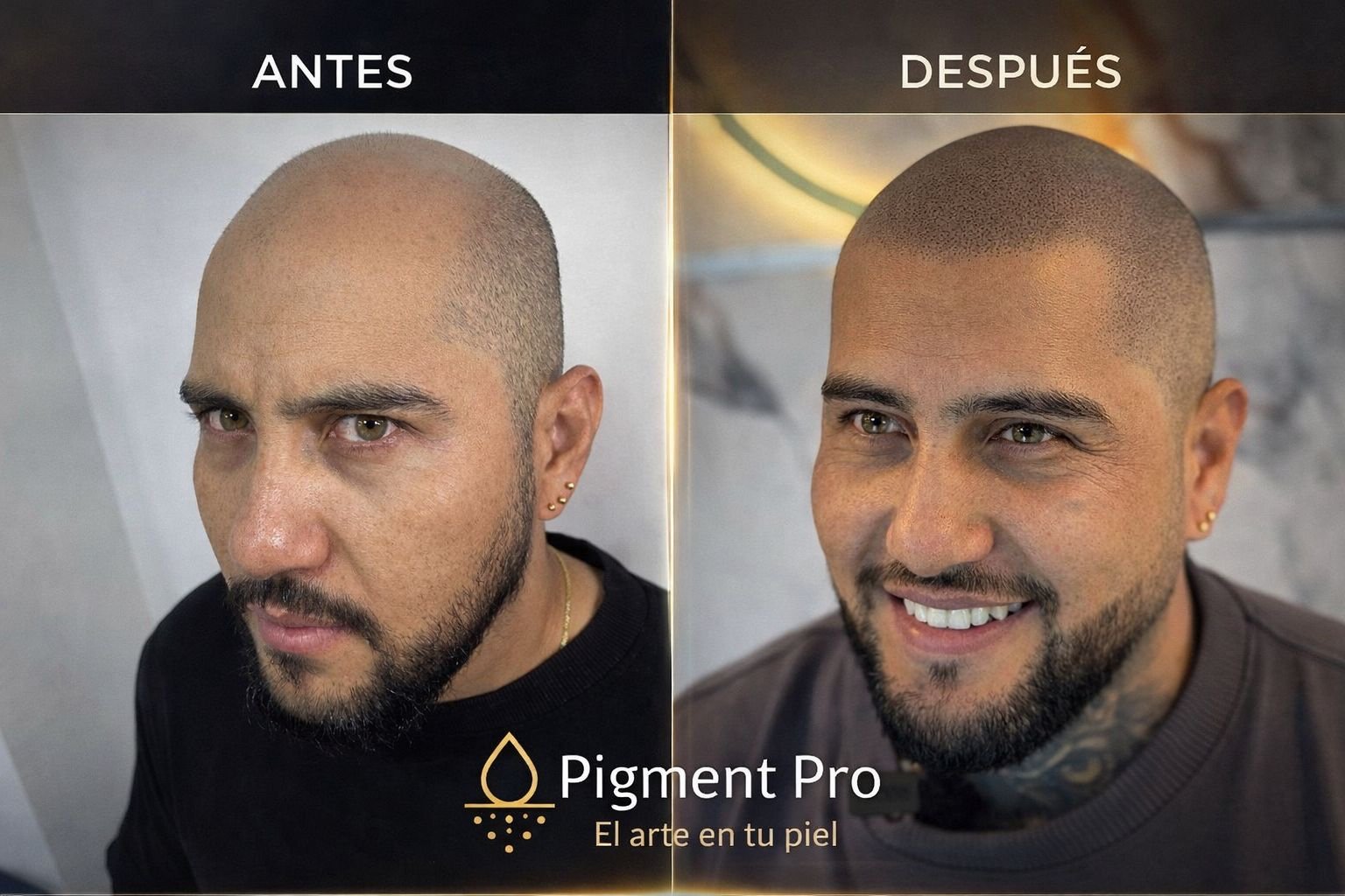 Micropigmentación en hombres antes y después - resultado final cliente satisfecho Colombia